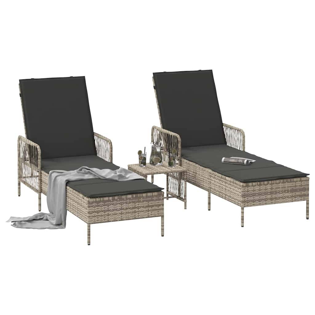 Transat | Bain de soleil | Chaise longue avec coussin 3 pcs Gris clair et gris foncé polyrotin - Image 3