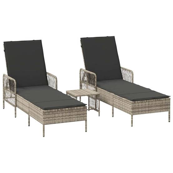 Transat | Bain de soleil | Chaise longue avec coussin 3 pcs Gris clair et gris foncé polyrotin - Image 1