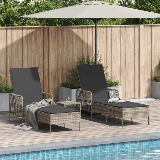 Transat | Bain de soleil | Chaise longue avec coussin 3 pcs Gris clair et gris foncé polyrotin - Image 2