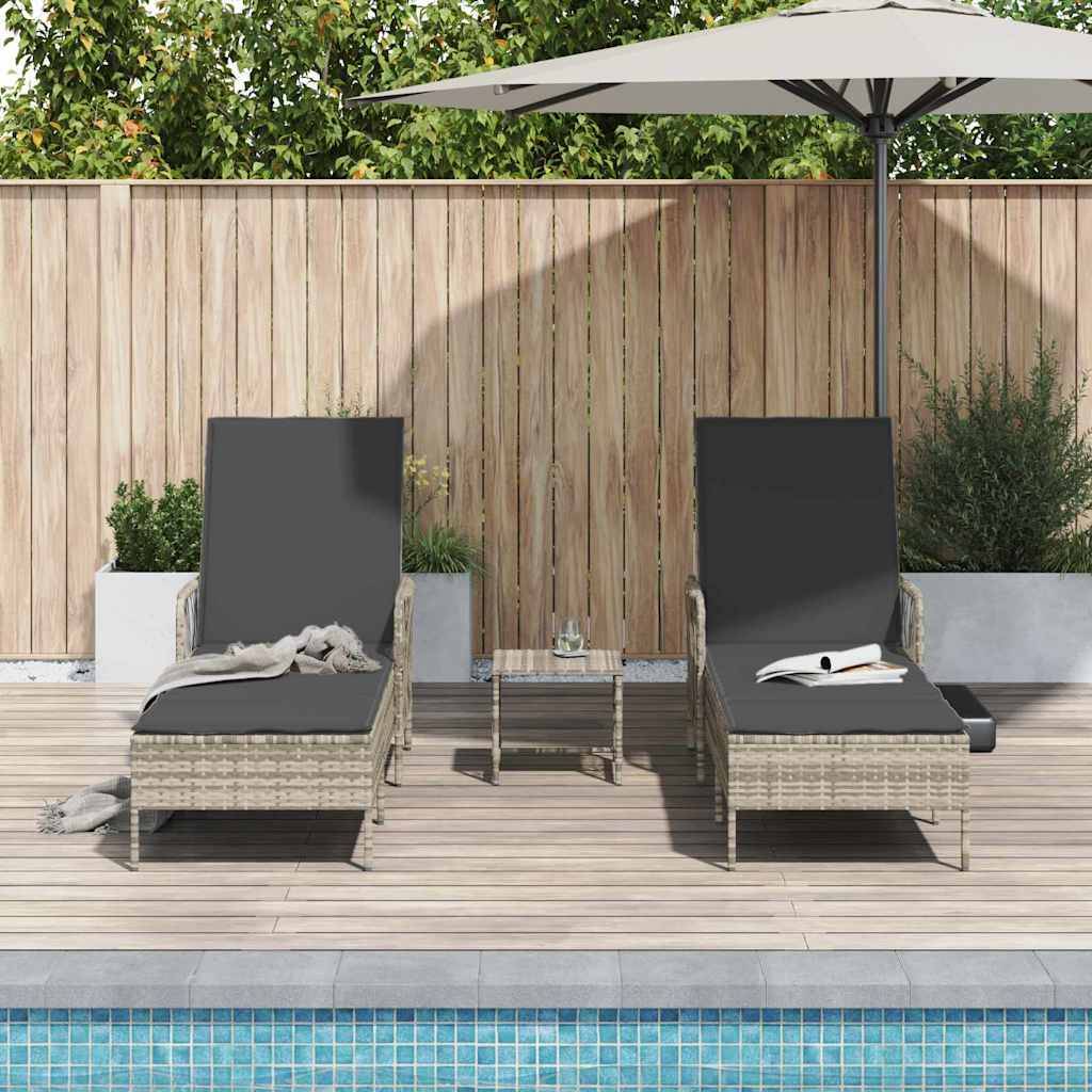 Transat | Bain de soleil | Chaise longue avec coussin 3 pcs Gris clair et gris foncé polyrotin - Image 4