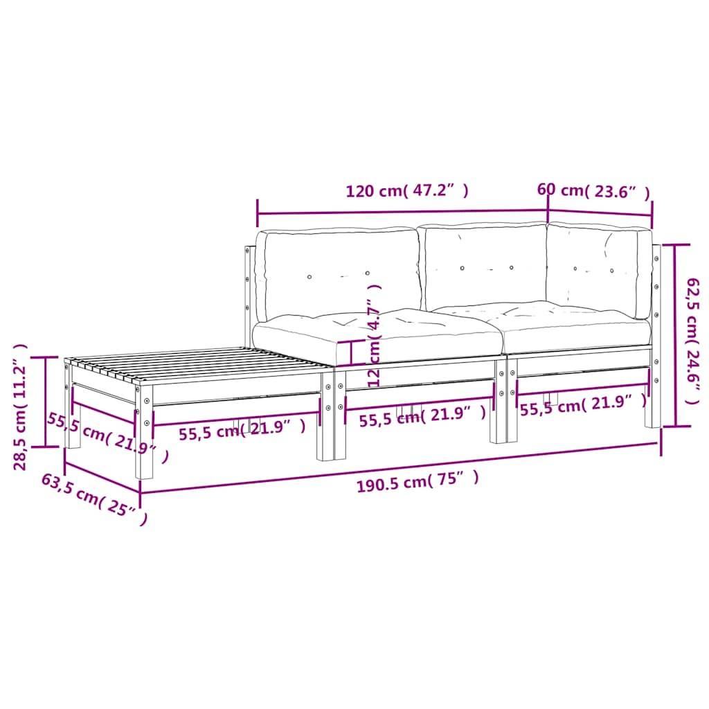 Prolenta Premium - Salon complet 3 places bois de pin et tissu (100 % polyester) blanc 63,5 x 63,5 x 62,5 cm - Prolen - Image 7