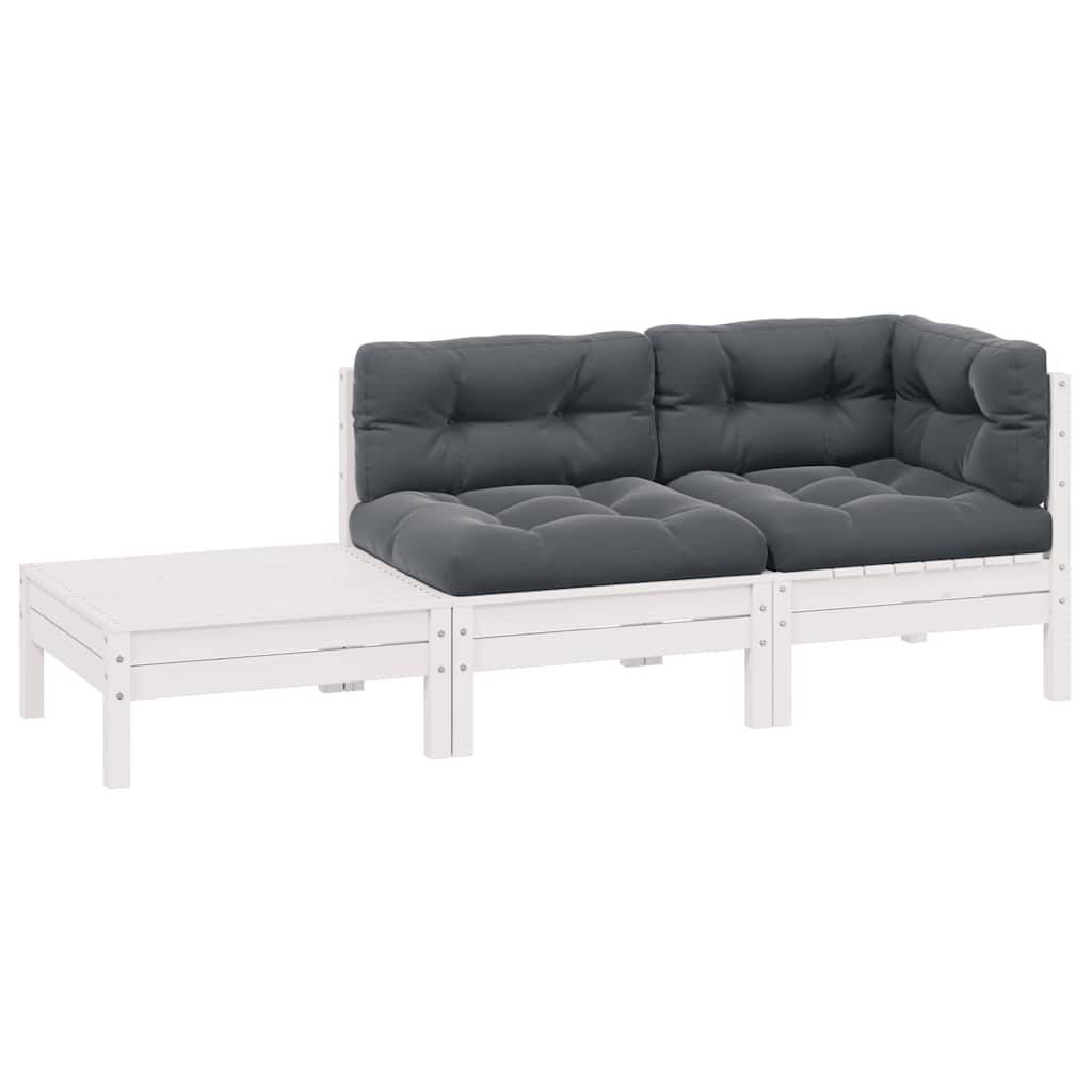 Prolenta Premium - Salon complet 3 places bois de pin et tissu (100 % polyester) blanc  63,5 x 63,5 x 62,5 cm  - Prolen - Image 1