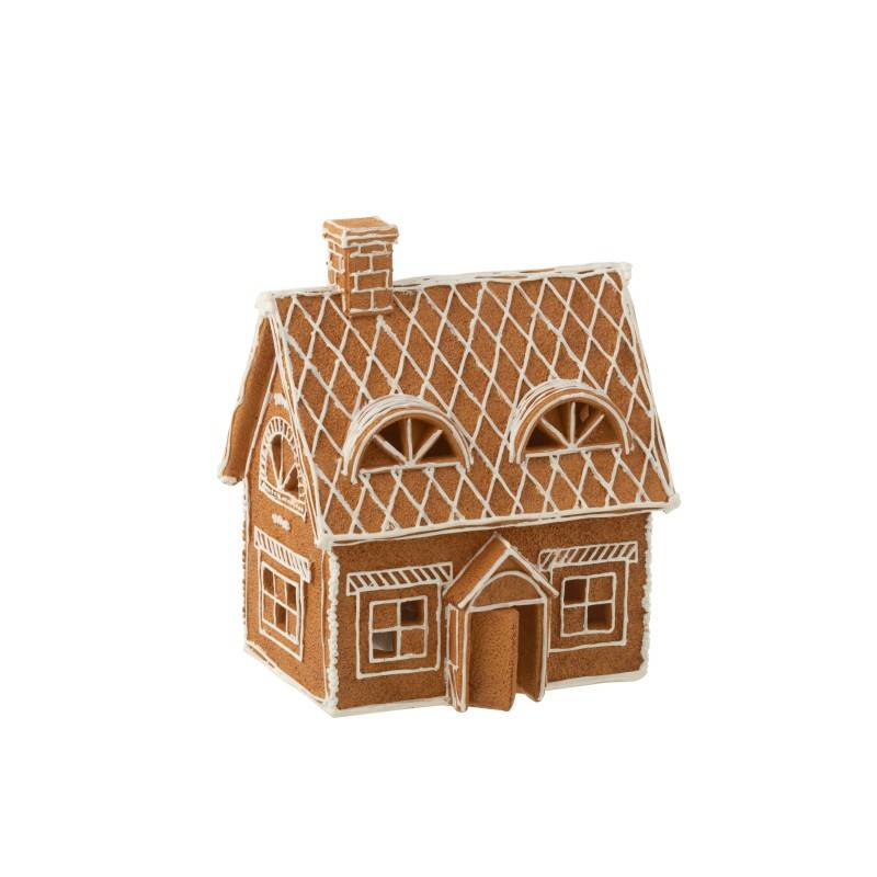 Maison de Noël en résine marron 18.5x14x22 cm - J-Line - Image 1