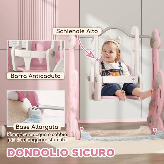 Toboggan enfant 4-en-1 avec balançoire, échelle d’escalade et panier de basket, 18-48 mois, rose, structure stable pour jeux actifs - Image 6