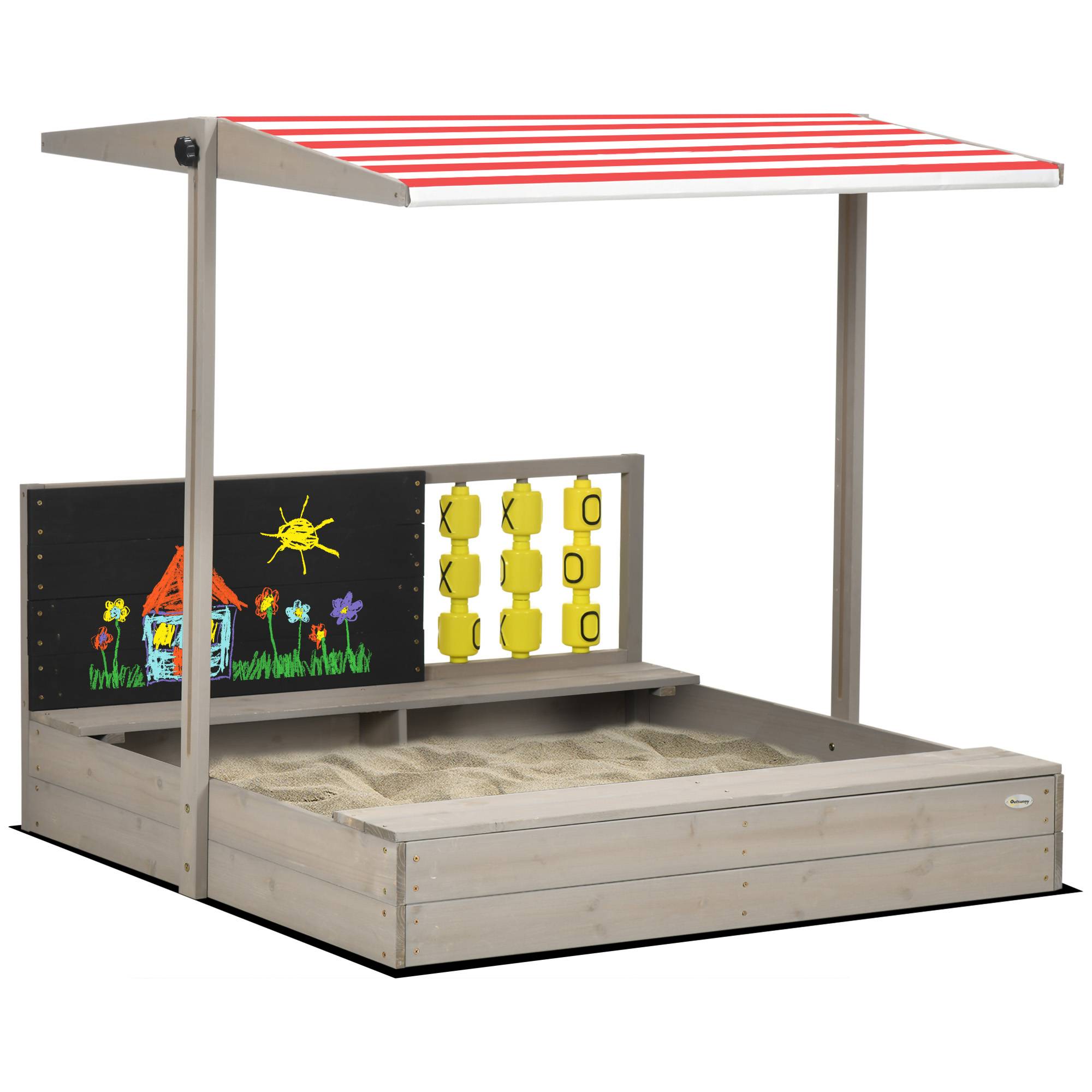 Outsunny - Bac à sable bois carré dim. 1,18L x 1,13l x 1,10H m - hauteur, inclinaison toit réglable, refermable - tableau, jeu - bois sapin gris - Outsunny - Image 1