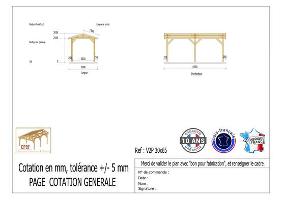 Cpbf Charpentes - Carport deux pentes 300cm x 650cm, bois DOUGLAS Français (Charpente en bois-auvent-abri voiture), 19,5 m². Garantie 10 ans - Image 2