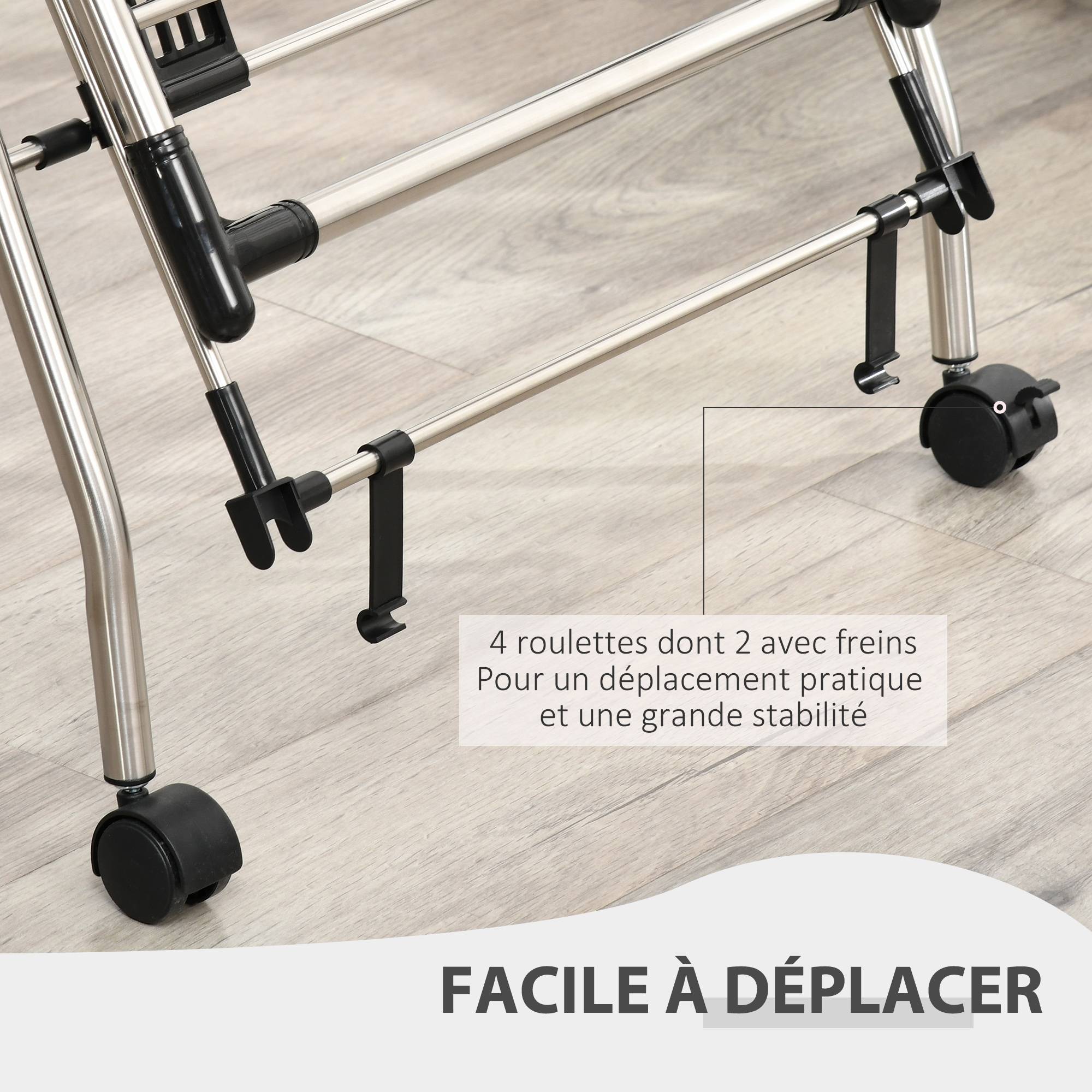 Homcom - Séchoir à linge pliable avec roulettes 138,5x63x208cm grand espace d'étendage acier inoxydable argent noir - HOMCOM - Image 7