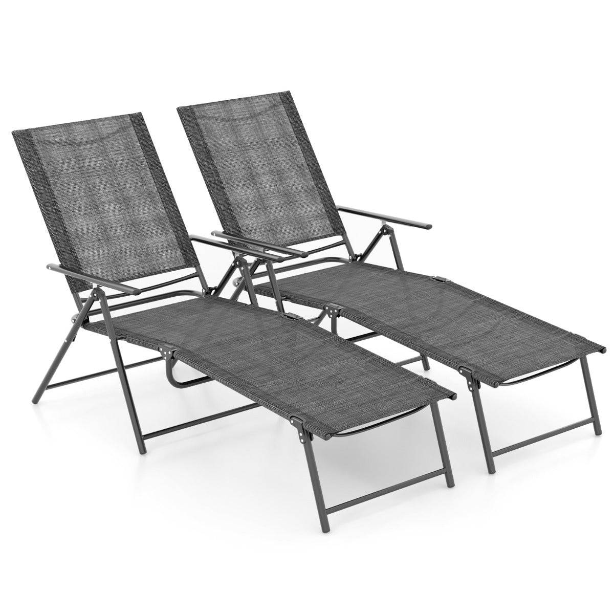 Helloshop26 - Chaises longues pliantes fauteuil 2 pièces dossier à 6 niveaux tissu de siège respirant cadre en métal solide chaises inclinables réglables gris - Image 1