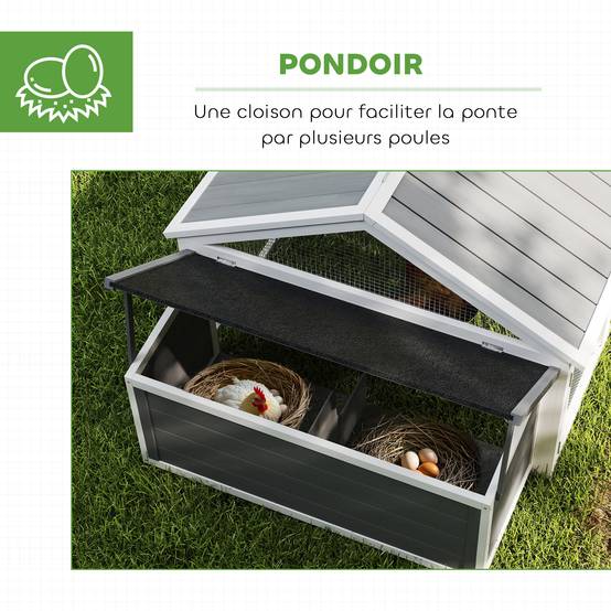 Poulailler pour poules cage à poule avec nichoir porte et toit ouvrable pour 4 et 8 poules 240 x 112,5 x 76 cm blanc - Image 9