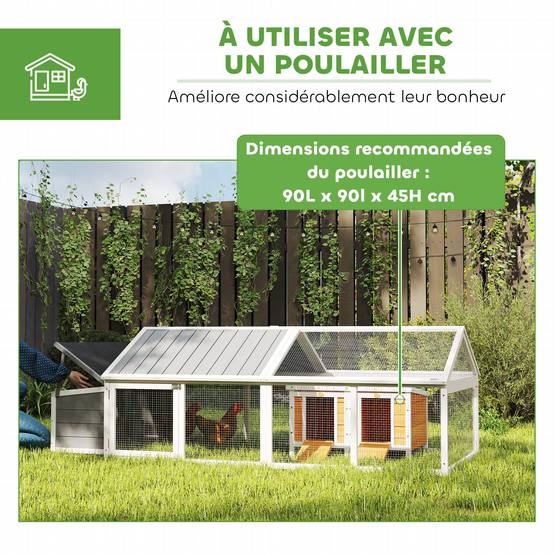 Poulailler pour poules cage à poule avec nichoir porte et toit ouvrable pour 4 et 8 poules 240 x 112,5 x 76 cm blanc - Image 8