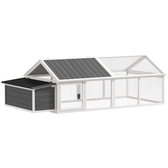 Poulailler pour poules cage à poule avec nichoir porte et toit ouvrable pour 4 et 8 poules 240 x 112,5 x 76 cm blanc - Image 2