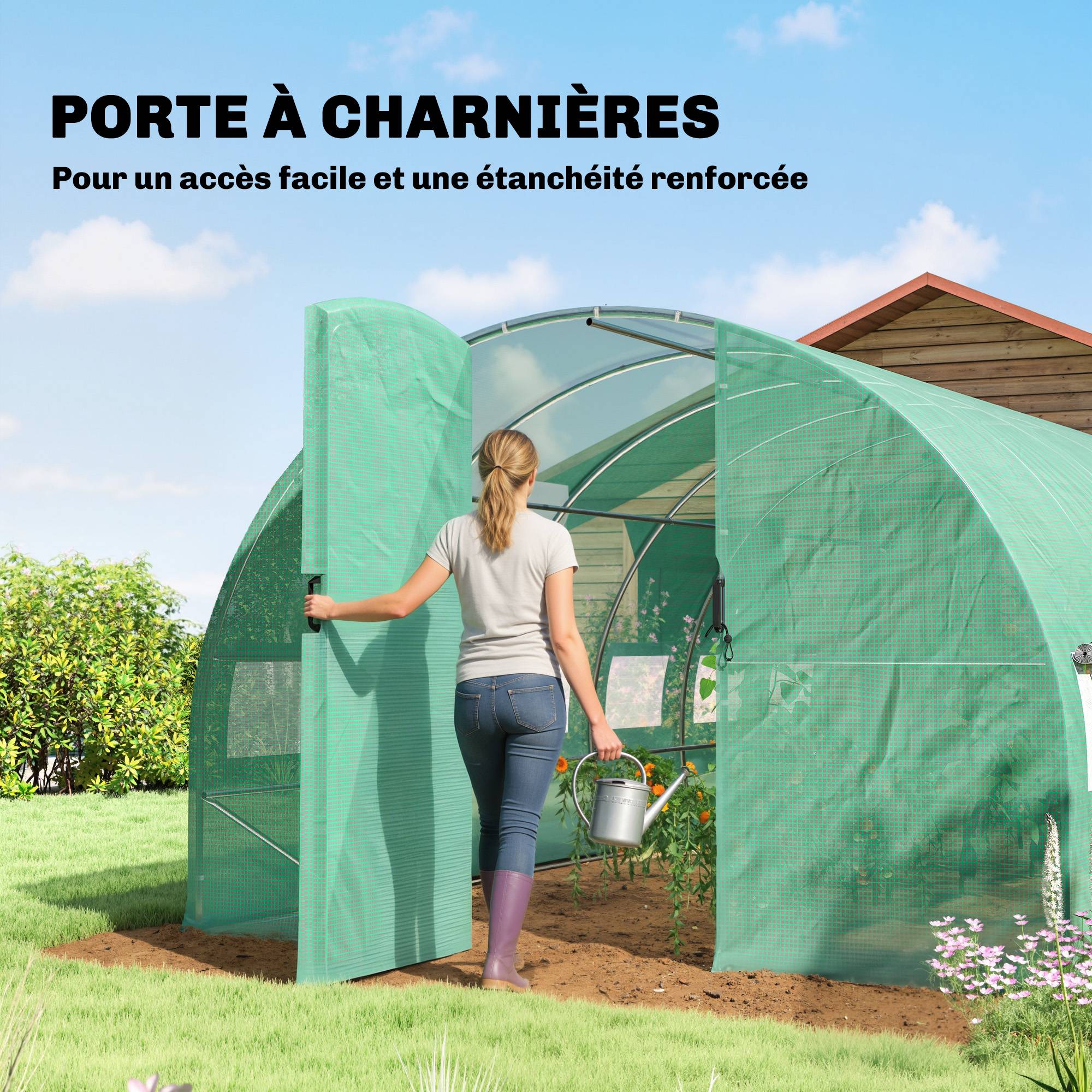 Sans Marque - Serre tunnel 18 m² 295x597x200 cm acier galvanisé PE 12 fenêtres moustiquaires serre jardin verte - Image 8