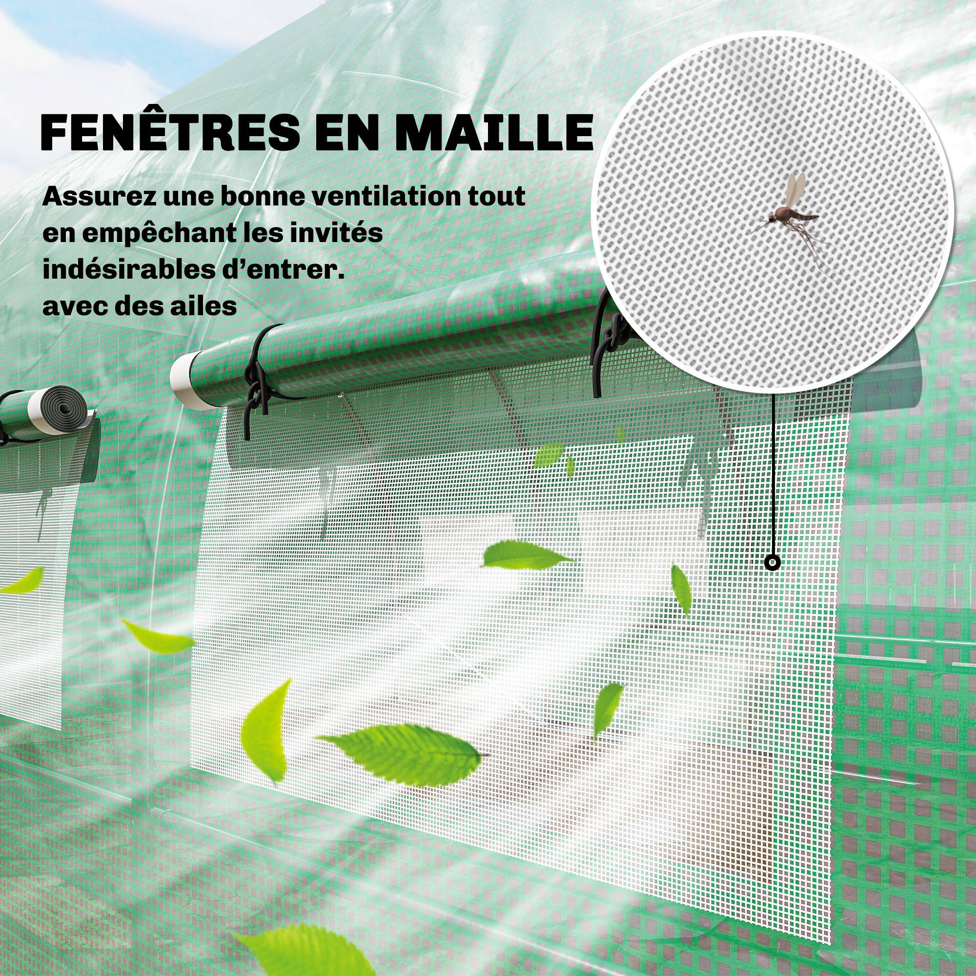 Sans Marque - Serre tunnel 18 m² 295x597x200 cm acier galvanisé PE 12 fenêtres moustiquaires serre jardin verte - Image 9