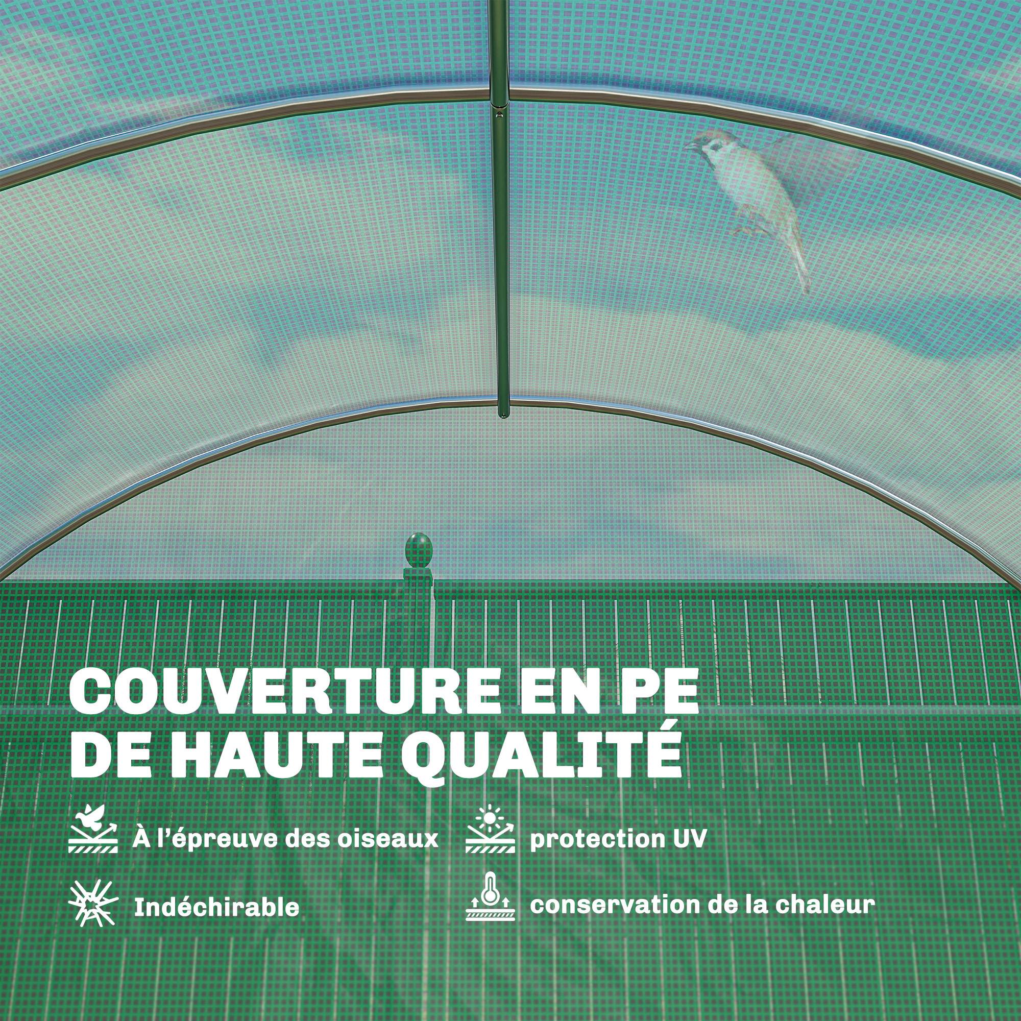 Sans Marque - Serre tunnel 18 m² 295x597x200 cm acier galvanisé PE 12 fenêtres moustiquaires serre jardin verte - Image 7