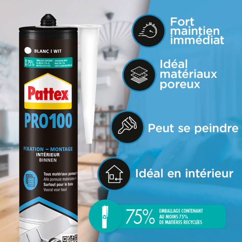 Pattex - PATTEX Colle de Fixation PRO100 Blanc 380g – Intérieur pour Matériaux Poreux - Image 2