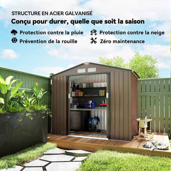 Abri de jardin tôle acier aménagement extérieur stockage outils 213x130cm marron - ComfortXL Outdoor Living - Image 6