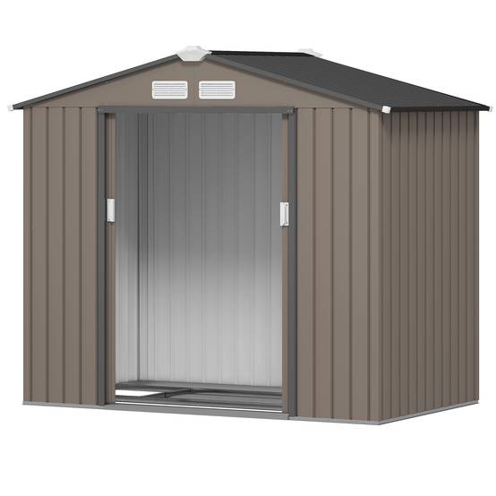 Abri de jardin tôle acier aménagement extérieur stockage outils 213x130cm marron - ComfortXL Outdoor Living - Image 2