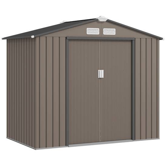 Abri de jardin tôle acier aménagement extérieur stockage outils 213x130cm marron - ComfortXL Outdoor Living - Image 1