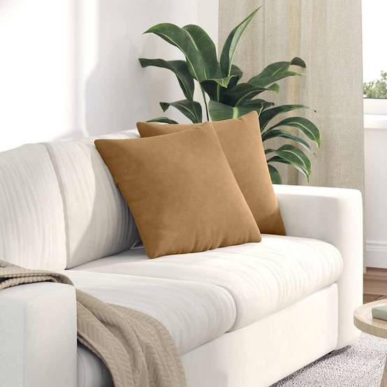 Paire de Coussins en Velours Côtelé Confortables pour Salon Chambre avec Housse Amovible Marron 45x45 cm – ComfortXL Outdoor Living - Image 1