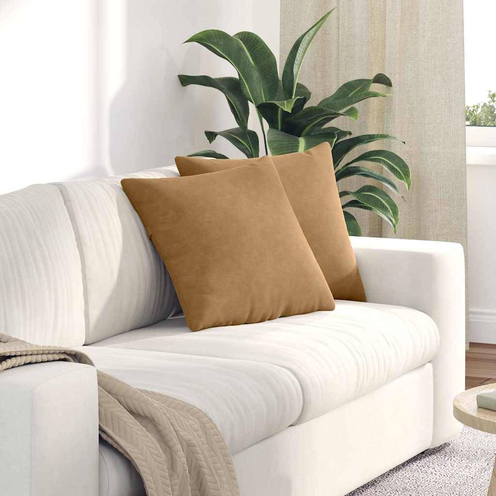 Paire de Coussins en Velours Côtelé Confortables pour Salon Chambre avec Housse Amovible Marron 45x45 cm – ComfortXL Outdoor Living - Image 1
