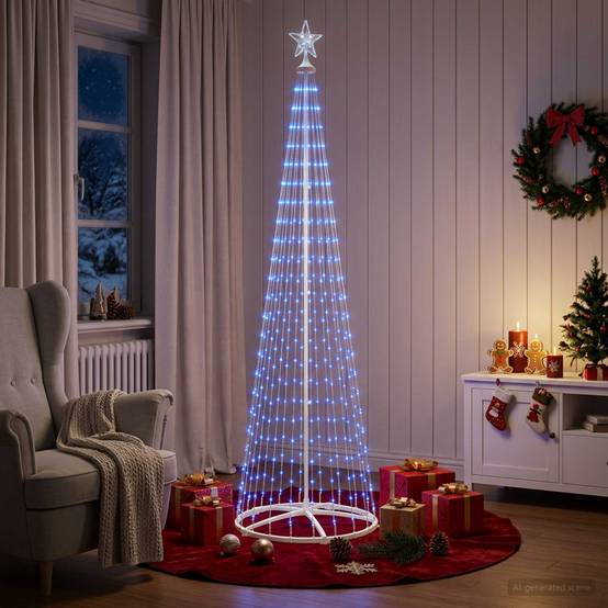 Vidaxl - Sapin cône lumineux LED 250 cm 470 LED Bleu Acier Blanc vidaXL 42050805 - Image 4