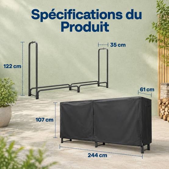 Support à Bûches avec Housse Imperméable Robuste en Acier - Image 7
