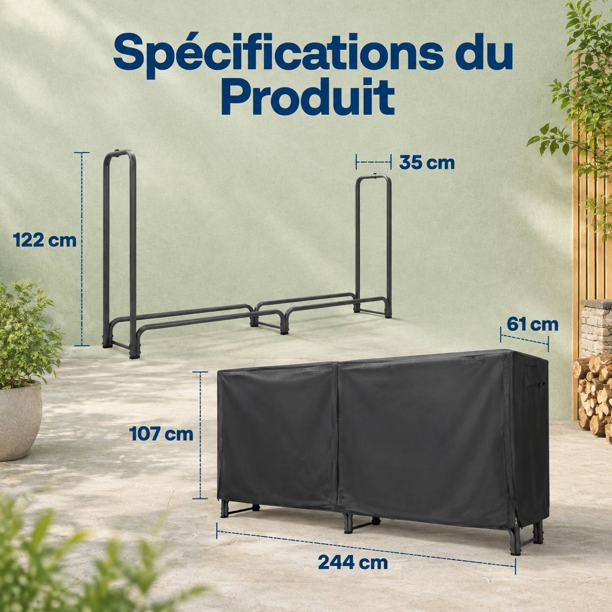 Support à Bûches avec Housse Imperméable Robuste en Acier - Image 7