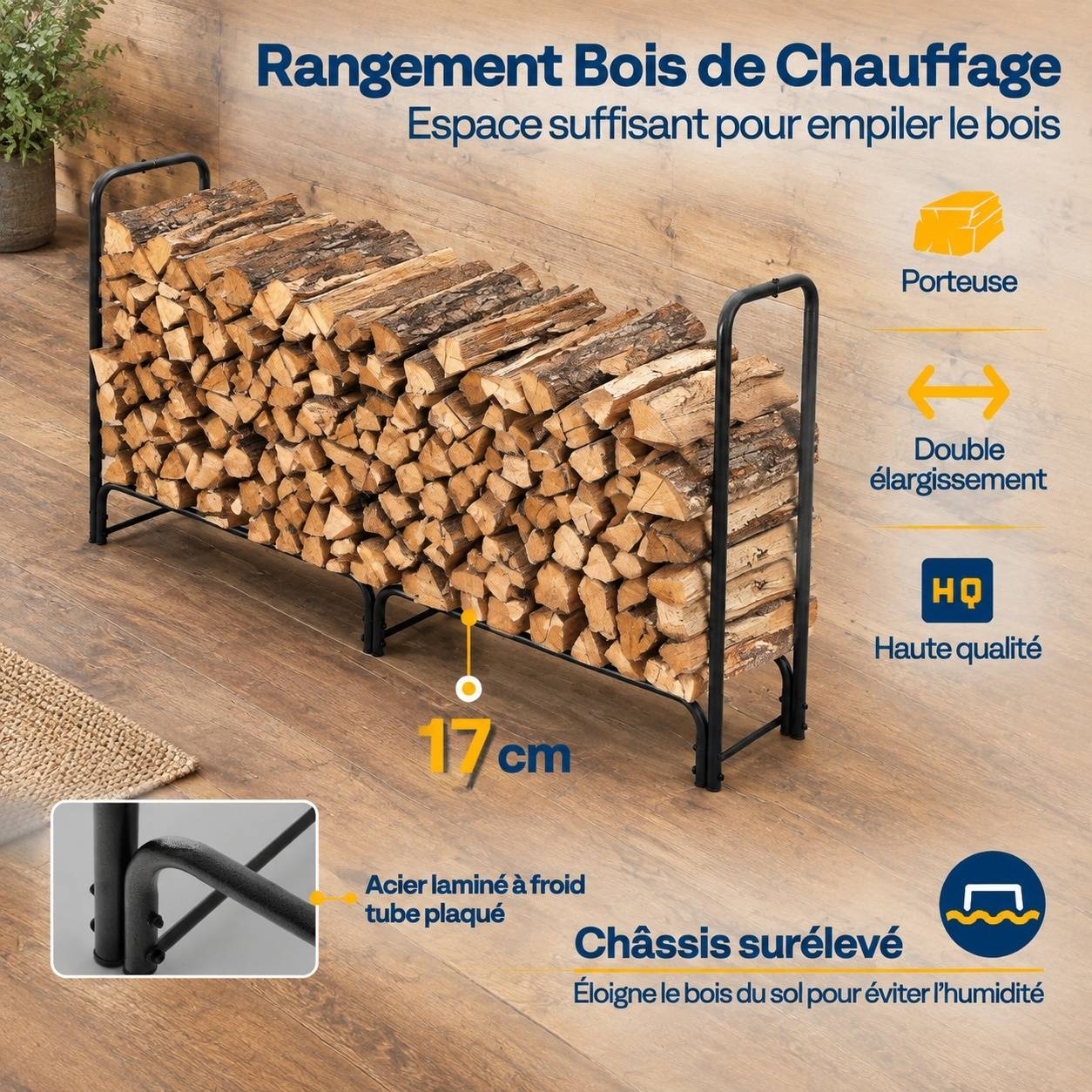 Support à Bûches avec Housse Imperméable Robuste en Acier - Image 3