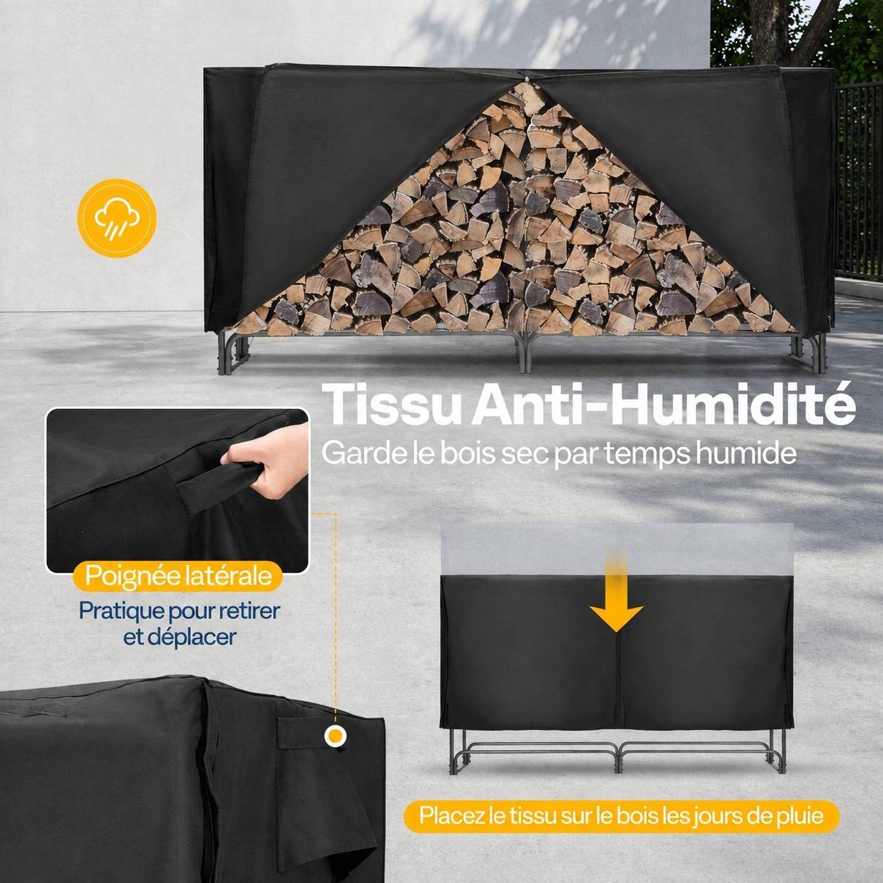 Support à Bûches avec Housse Imperméable Robuste en Acier - Image 5