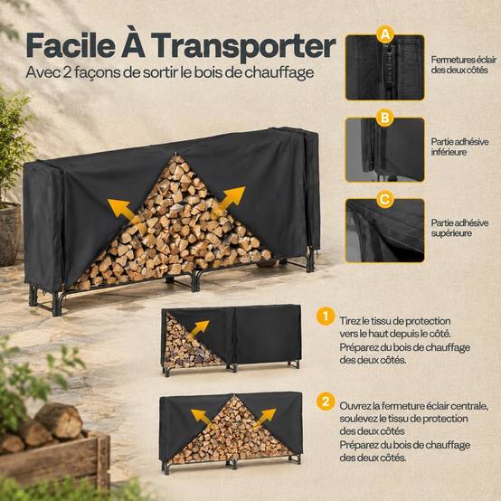 Support à Bûches avec Housse Imperméable Robuste en Acier - Image 4