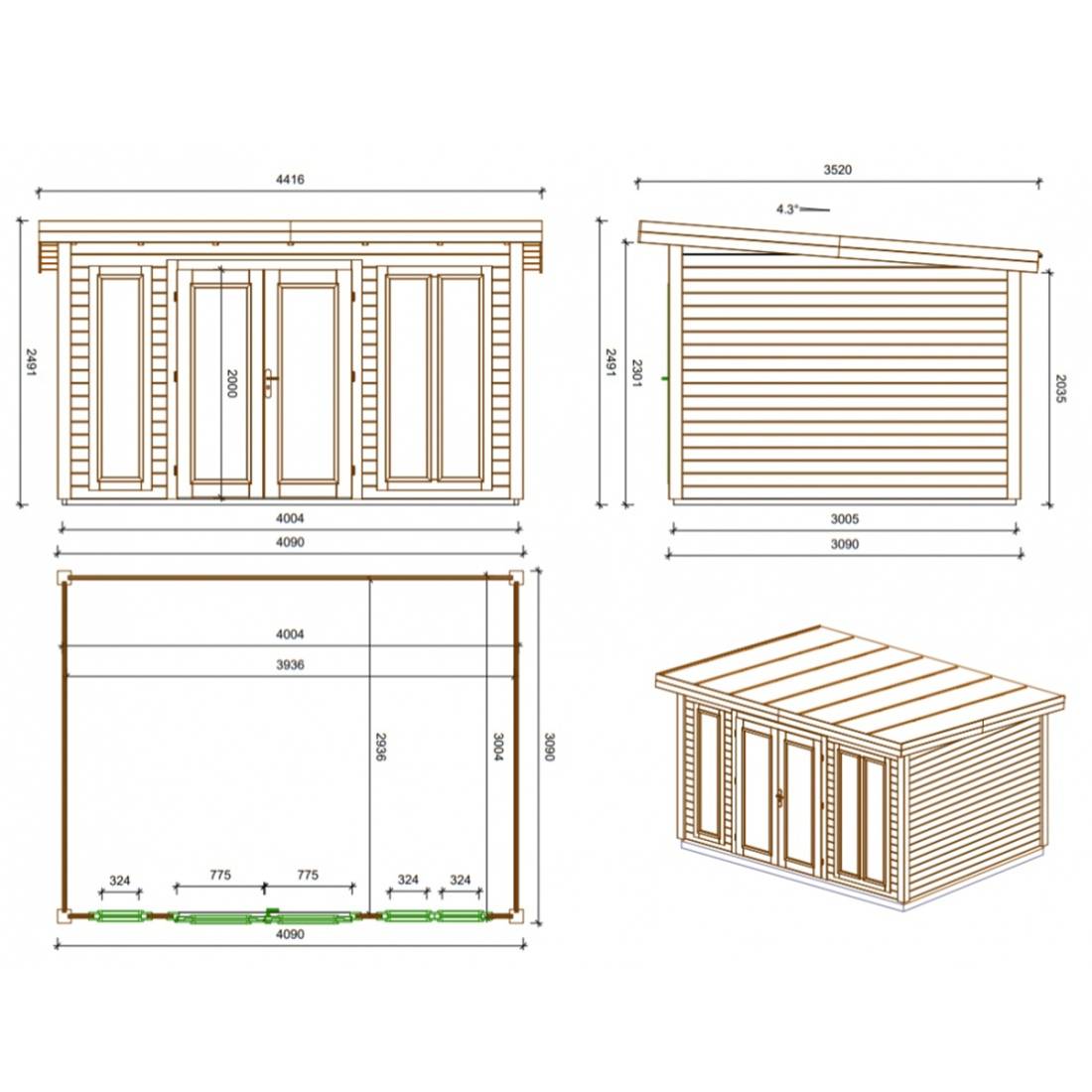 Altanka - Abri de jardin en bois Kira 4,04x3,09m - 12m2 - Ep. 34mm - 000008 - ALTANKA - Image 4