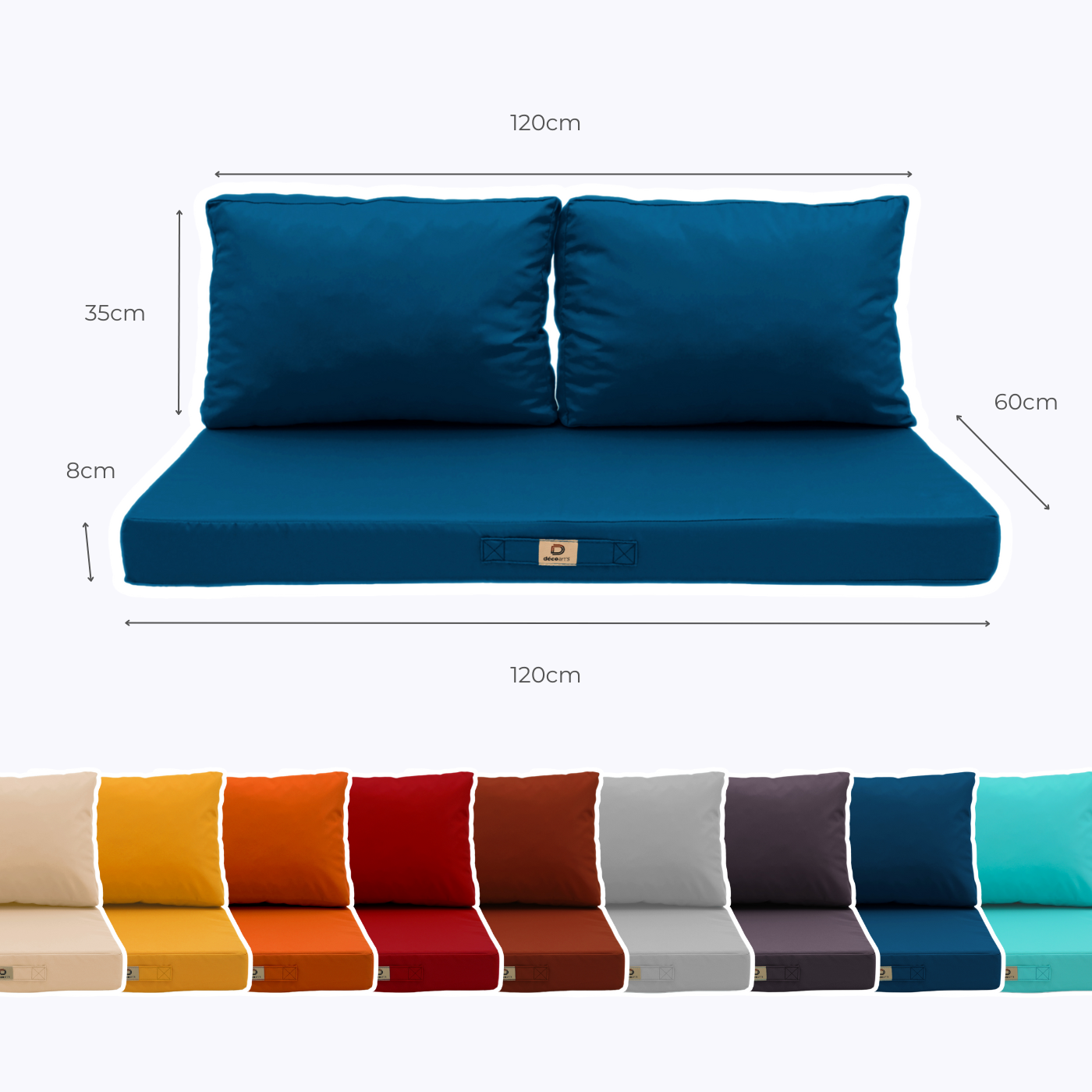 Coussins pour salon de jardin déhoussable 120x60cm Bleu pétrole - Déco arts - Image 5