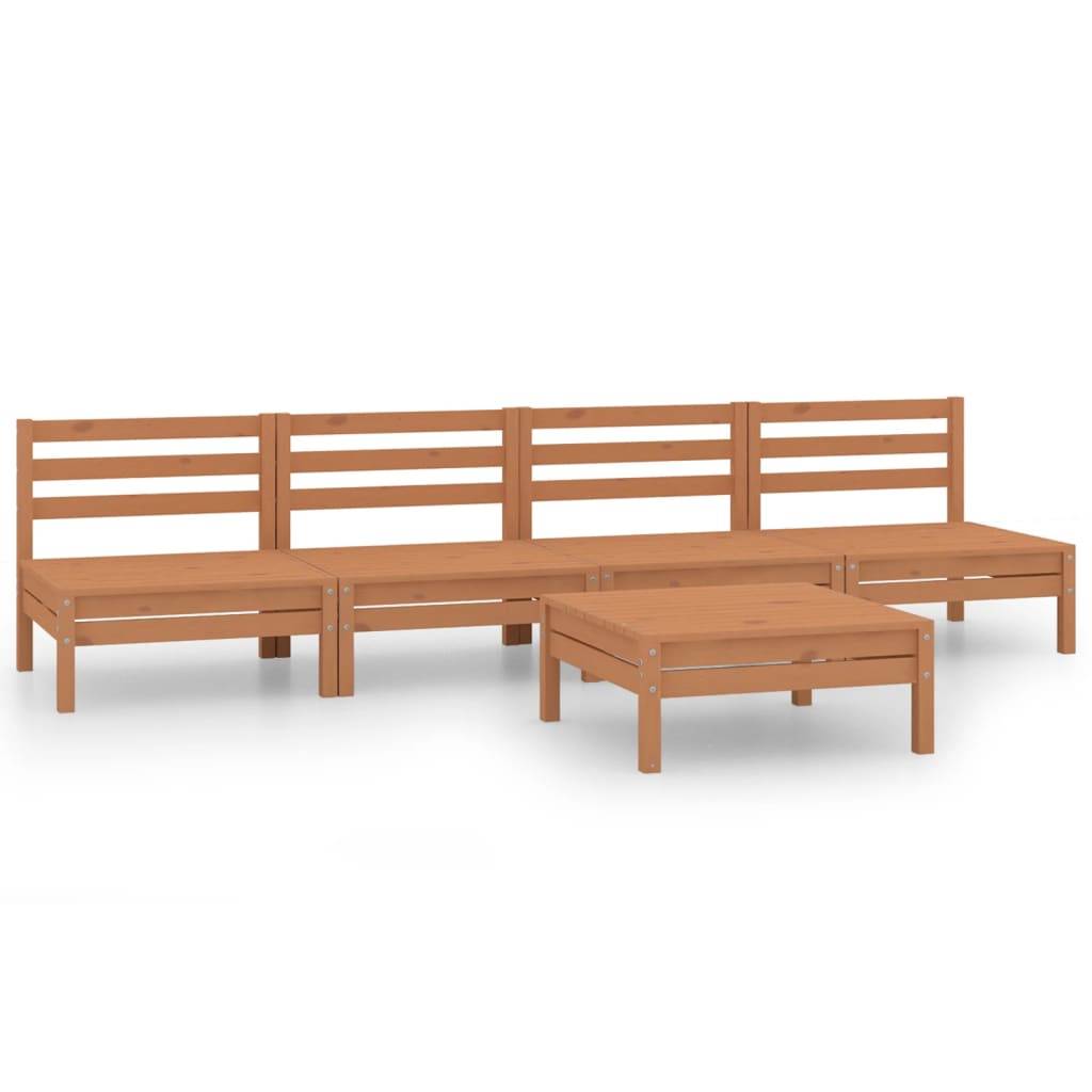 Helloshop26 - Salon de jardin meuble d'extérieur ensemble de mobilier 5 pièces marron miel bois de pin massif - Image 1