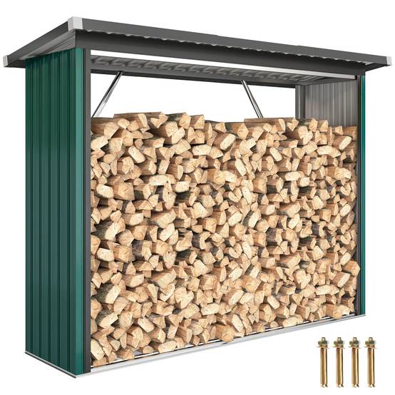Abri bûches acier galvanisé stockage bois extérieur toit incliné 213x150cm vert - ComfortXL Outdoor Living - Image 1