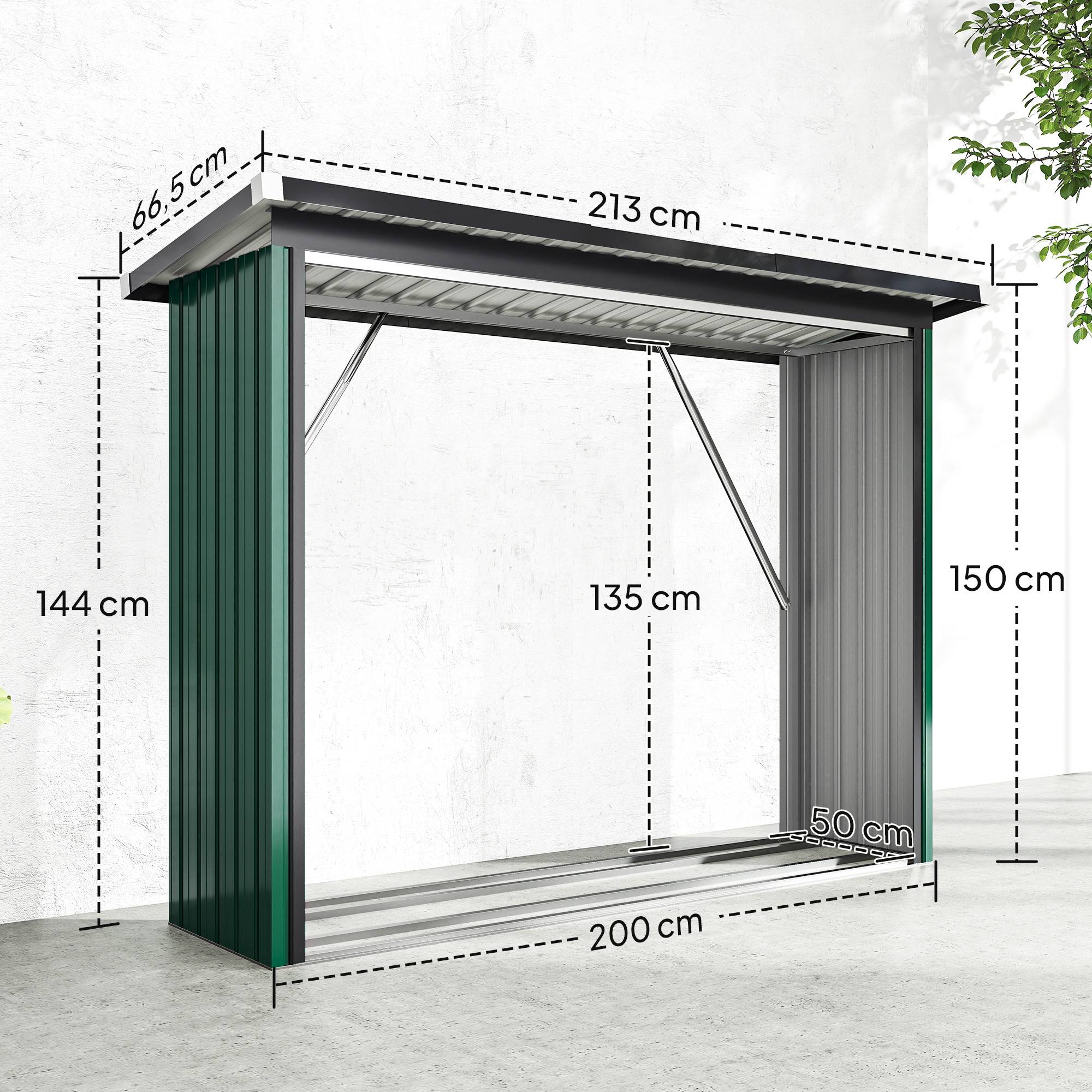 Abri bûches acier galvanisé stockage bois extérieur toit incliné 213x150cm vert - ComfortXL Outdoor Living - Image 5