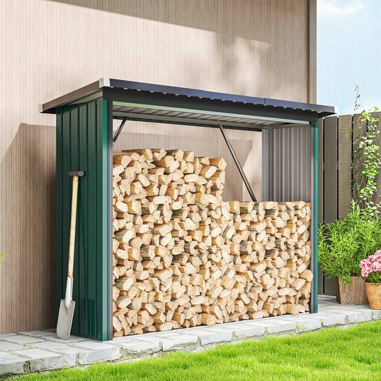 Abri bûches acier galvanisé stockage bois extérieur toit incliné 213x150cm vert - ComfortXL Outdoor Living - Image 4