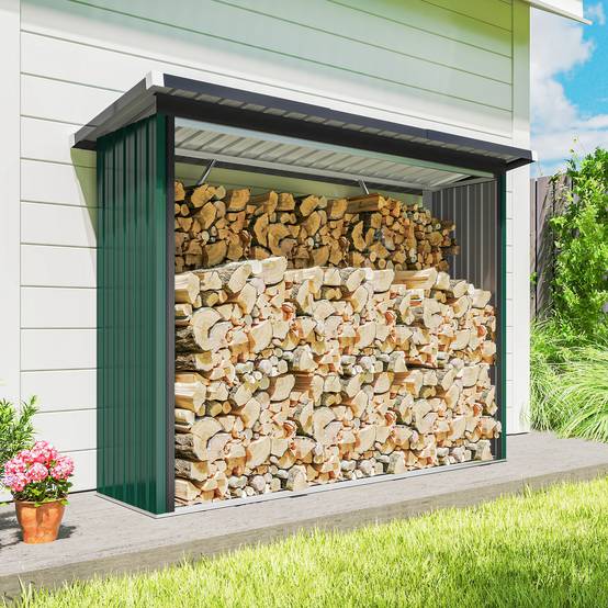 Abri bûches acier galvanisé stockage bois extérieur toit incliné 213x150cm vert - ComfortXL Outdoor Living - Image 10