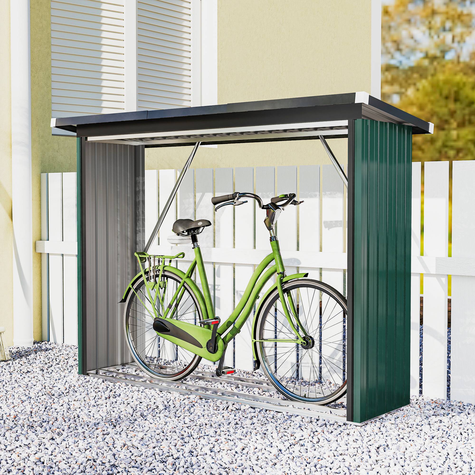Abri bûches acier galvanisé stockage bois extérieur toit incliné 213x150cm vert - ComfortXL Outdoor Living - Image 9