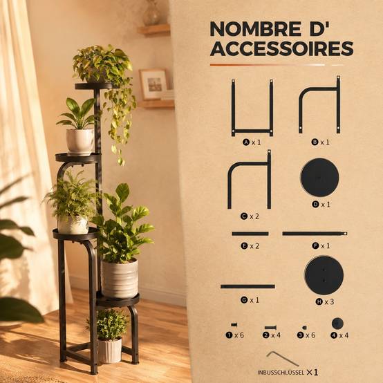 Support de Plantes Métal à 4 Niveaux Intérieur Extérieur Roulettes ou Fixe Égouttoire Perforé - Image 8