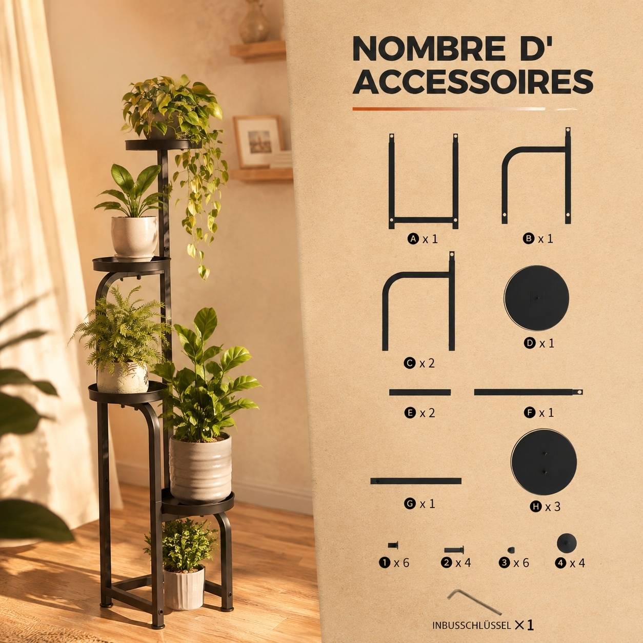 Support de Plantes Métal à 4 Niveaux Intérieur Extérieur Roulettes ou Fixe Égouttoire Perforé - Image 8