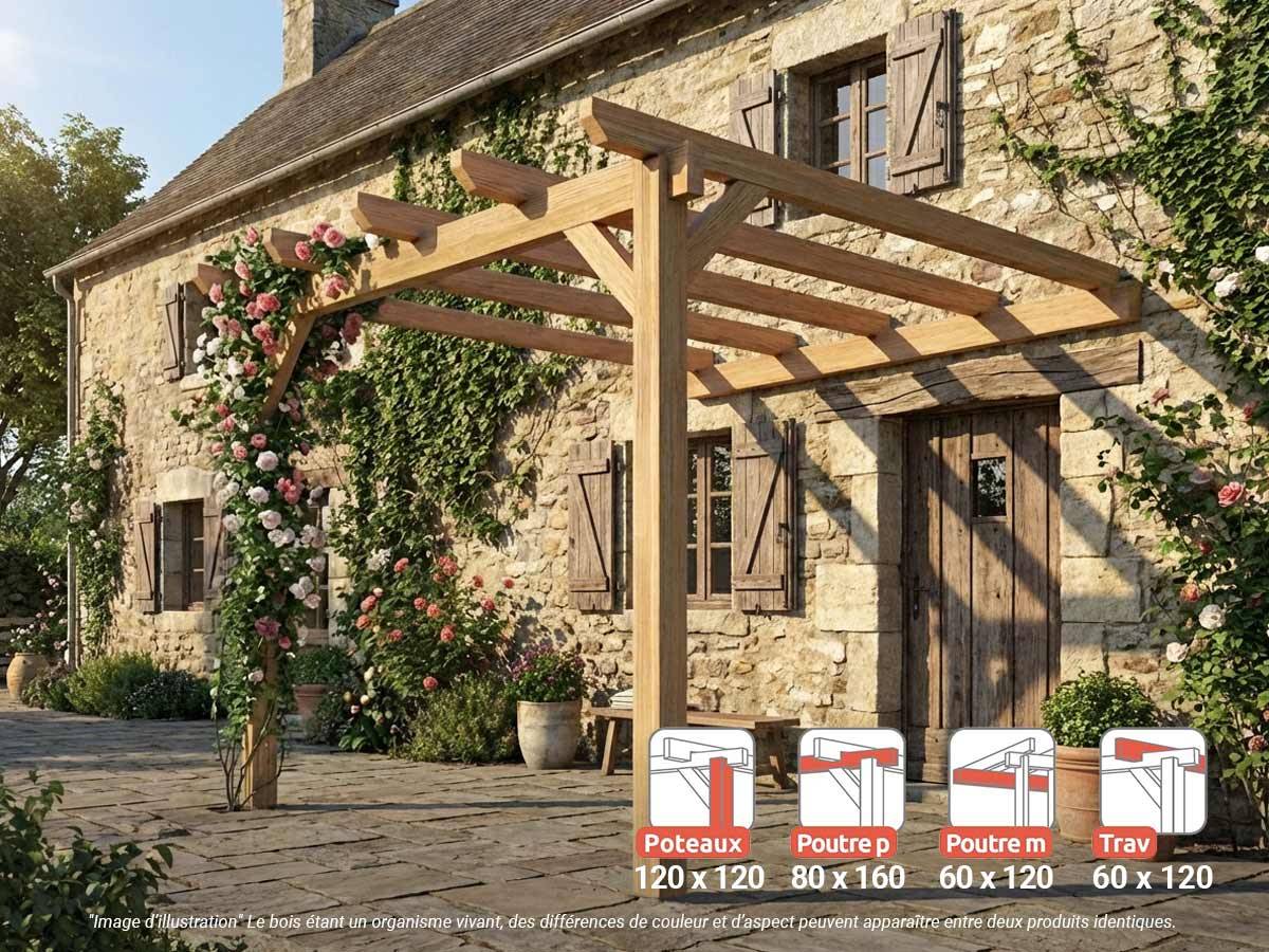 Pergola adossée en lamellé-collé Versailles 300 x 300 cm + 2 supports poteaux - Maderland - Image 2