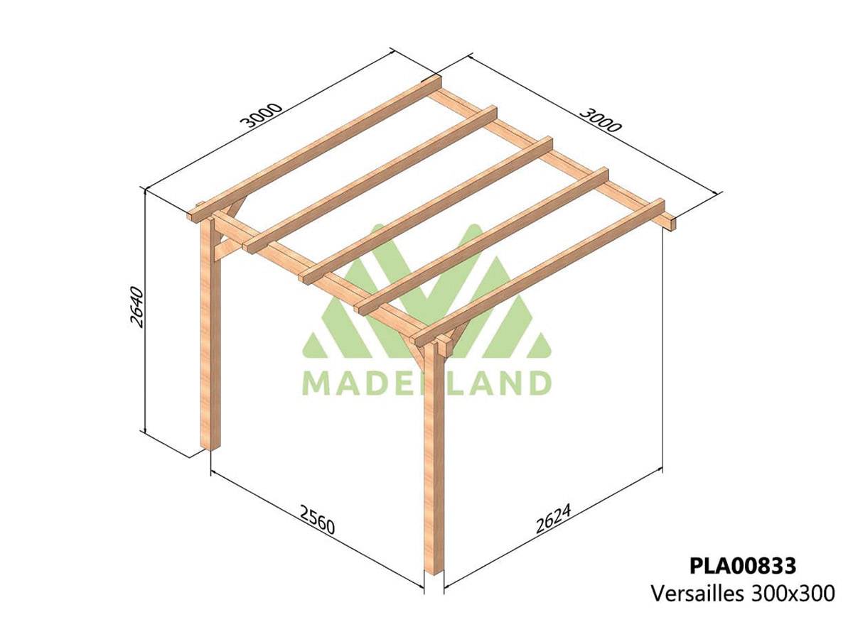 Pergola adossée en lamellé-collé Versailles 300 x 300 cm + 2 supports poteaux - Maderland - Image 3