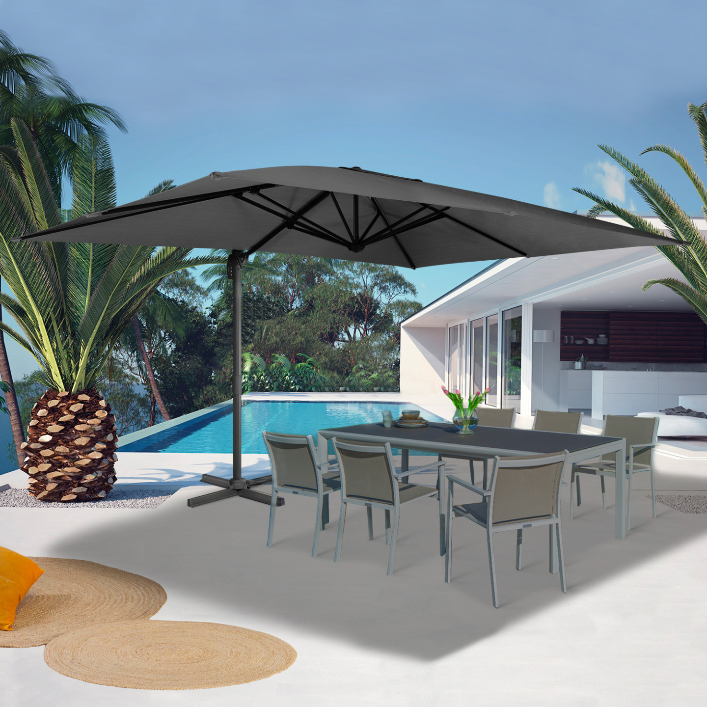 Parasol déporté inclinable rotatif 360 CALVI gris 3x4 M avec housse - Image 1