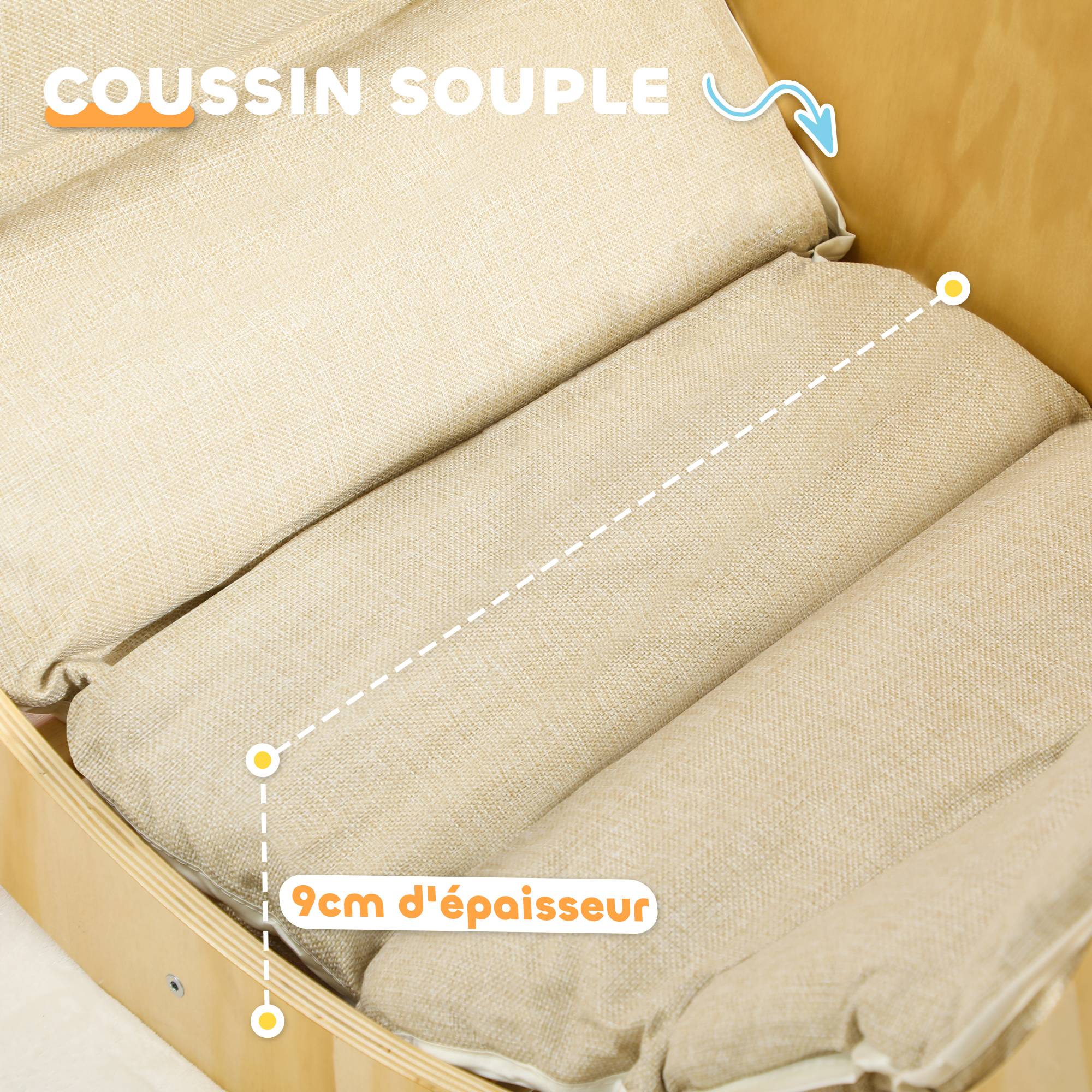 3 en 1 Arche d'escalade fauteuil à bascule et table de jeu coussin, en bois naturel, pour enfants de 18 à 48 mois - Image 8