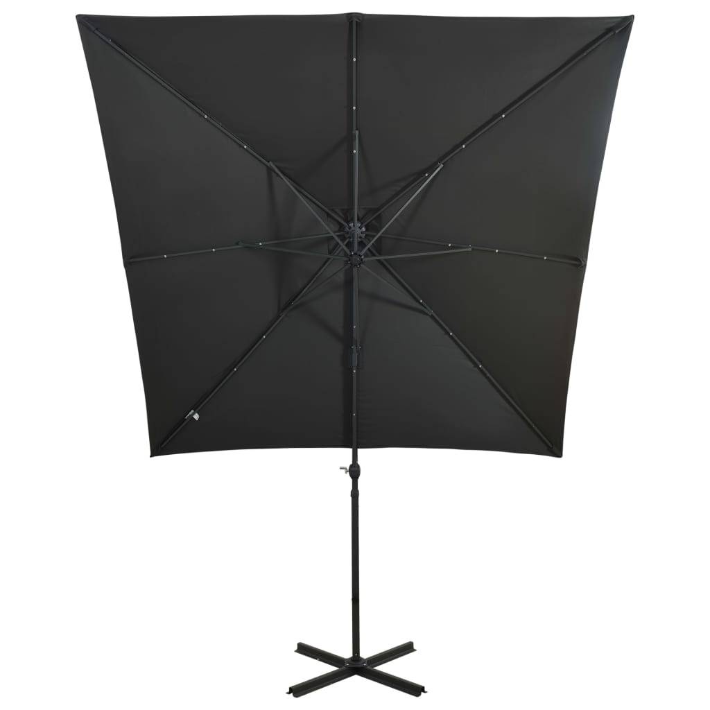 Helloshop26 - Parasol meuble de jardin déporté avec mât et lumières led 250 cm anthracite - Image 4
