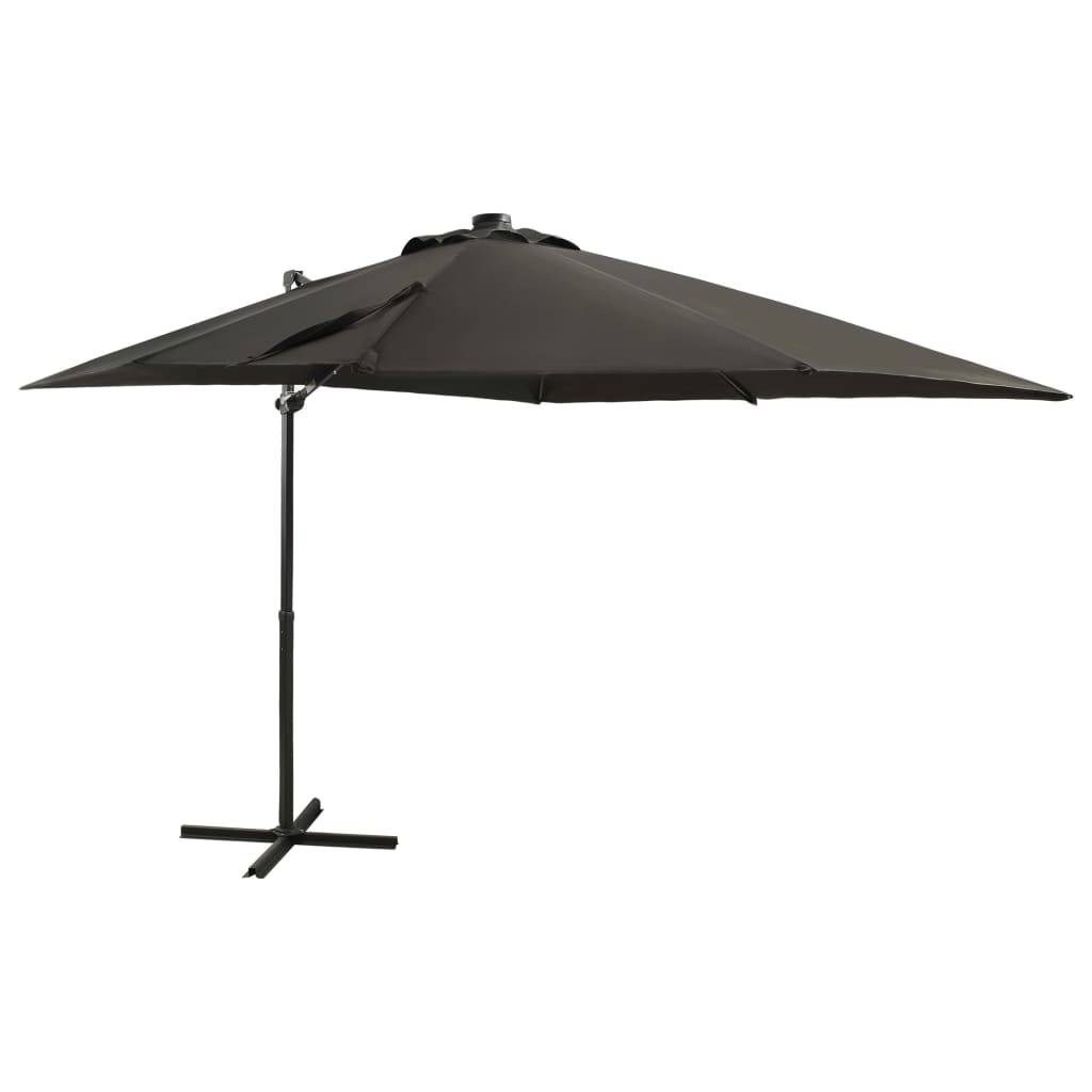 Helloshop26 - Parasol meuble de jardin déporté avec mât et lumières led 250 cm anthracite - Image 1