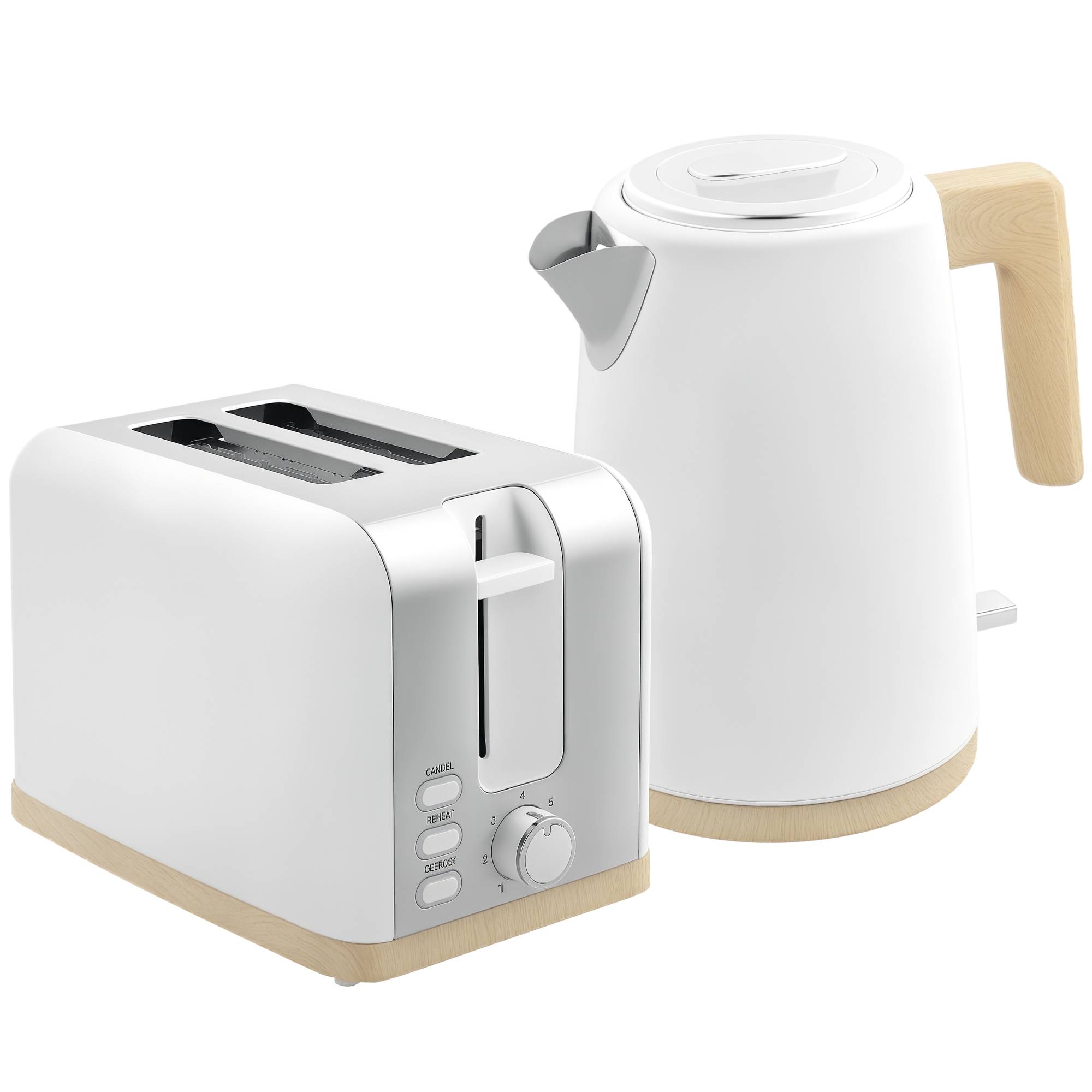 Ensemble bouilloire 1,7L 2200W et grille-pain 2 tranches 7 niveaux de brunissage, blanc - Image 1