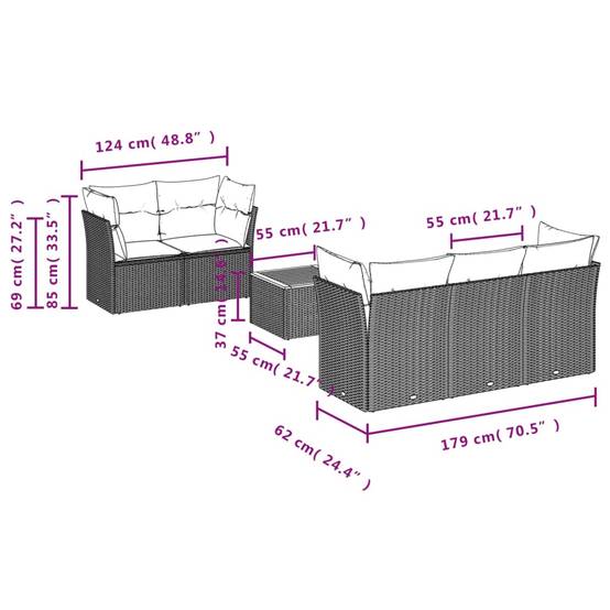 ComfortXL - Salon de Jardin Bas Modulable 6 Pièces Résine Tressée Noire Fonction Coffre Coussins Bleus Patio – ComfortXL Outdoor Living - Image 10