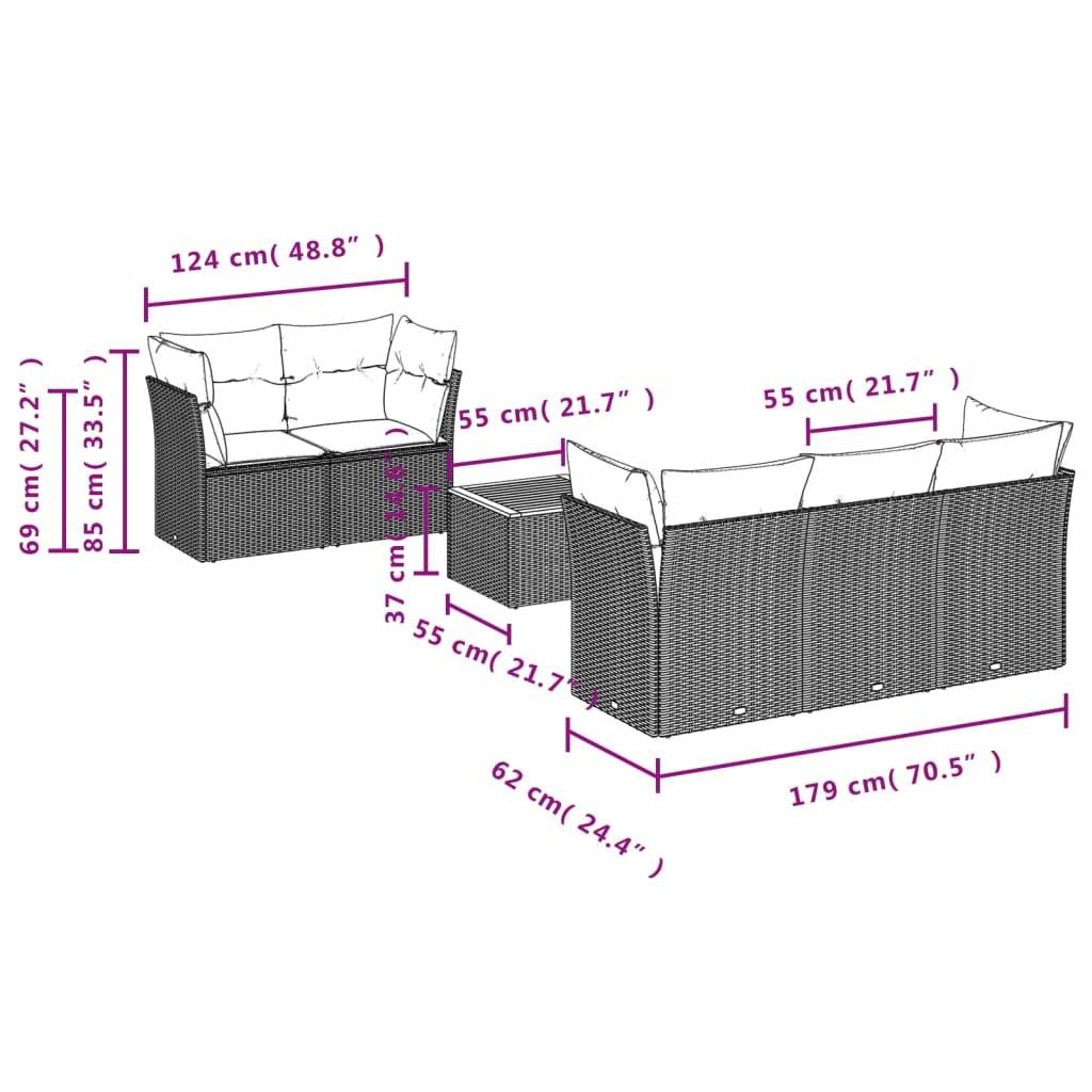 ComfortXL - Salon de Jardin Bas Modulable 6 Pièces Résine Tressée Noire Fonction Coffre Coussins Bleus Patio – ComfortXL Outdoor Living - Image 10