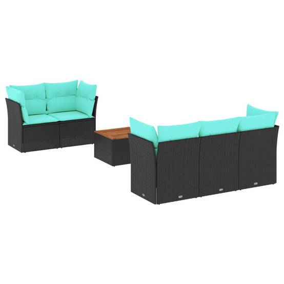 ComfortXL - Salon de Jardin Bas Modulable 6 Pièces Résine Tressée Noire Fonction Coffre Coussins Bleus Patio – ComfortXL Outdoor Living - Image 2